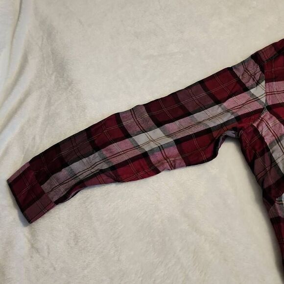 Intro Women's Plus Size 1X V Neck Button Front Maroon Plaid Flannel Top - Picture 5 of 12